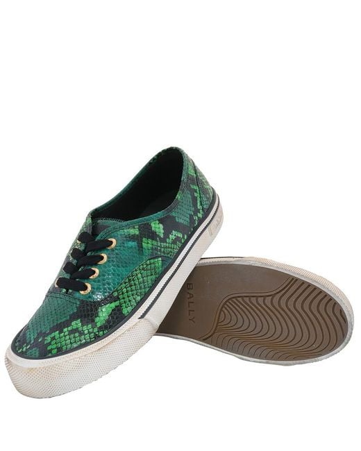 Bally Green Lyder Snakeskin-Effect Low-Top Sneakers for men