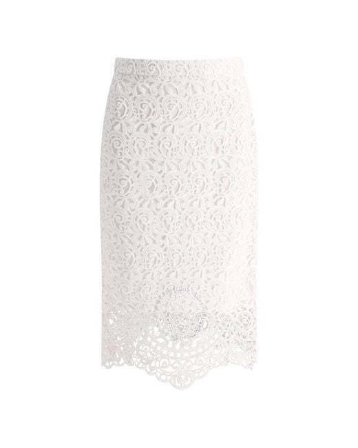 Burberry White Macrame Floral Lace Applique Cotton Skirt, Brand Size 6 Us