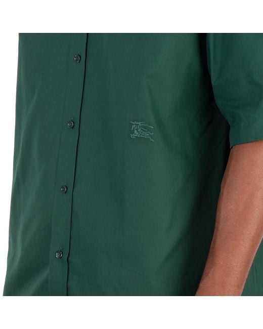 Burberry Green Cotton Oxford Ekd-Logo Embroidered Shirt for men
