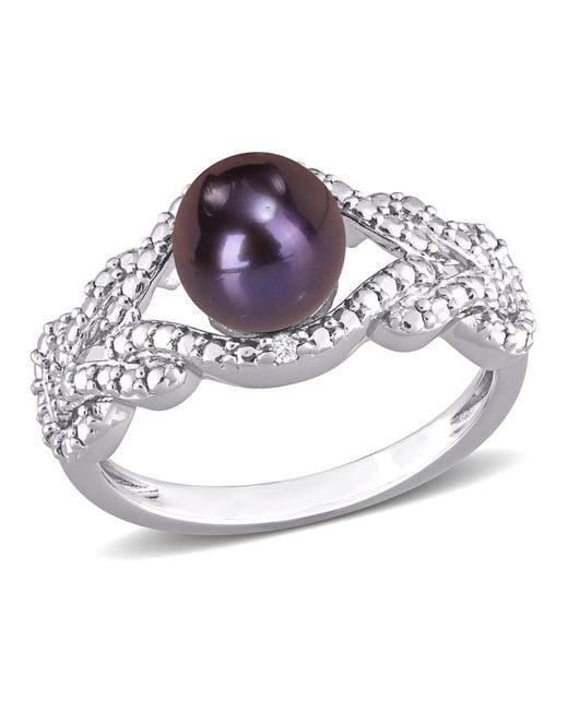 Amour Metallic 7-7.5Mm Freshwater Cultured Pearl And Diamond Accent Criss-Cross Ring