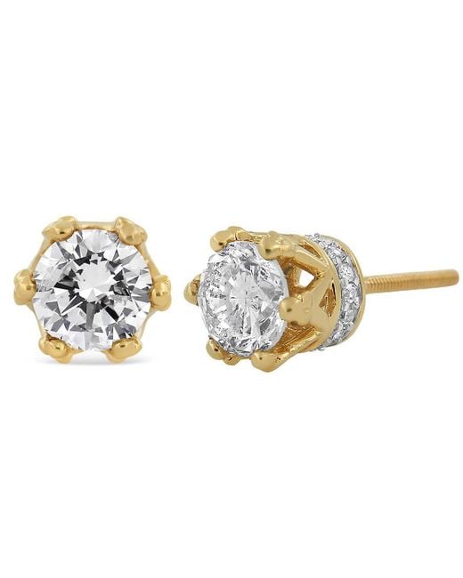 Haus of Brilliance Metallic 14k Yellow Gold 2.0 Cttw 6 Prong Set Diamond Hidden Halo Stud Earring
