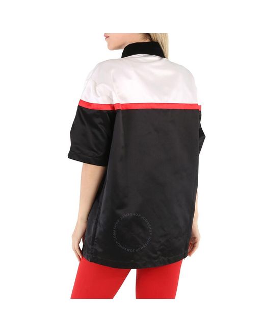 Burberry Black Colorblock Silk Satin Oversized Short Sleeve Bowling Shirt