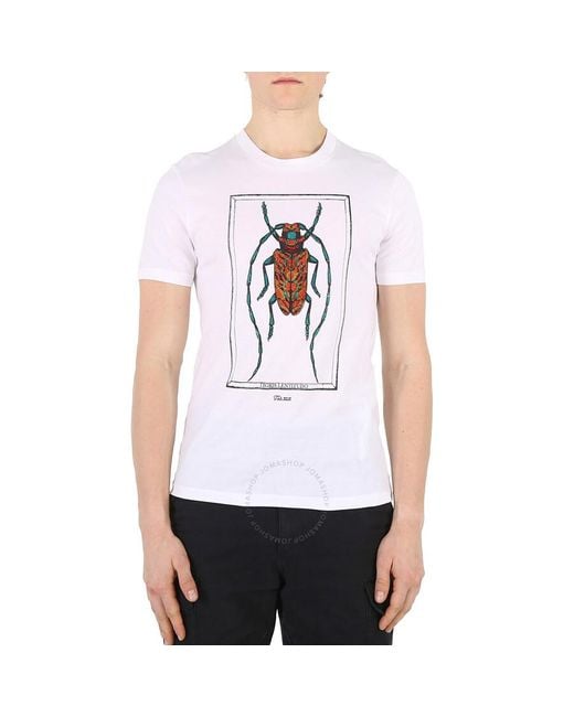 Roberto Cavalli White Optic Crystal Embellished Beetle T-shirt for men