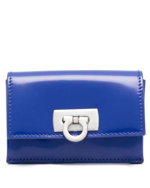 Ferragamo Blue Card Case With Gancini Clasp
