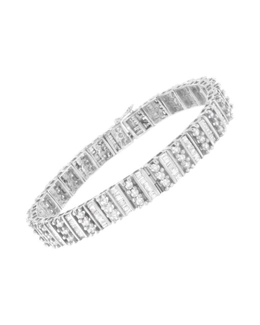 Haus of Brilliance Metallic 14k White Gold 4 7/8 Cttw Baguette & Round Brilliant-cut Diamond Channel- & Prong-set Tennis Bracelet