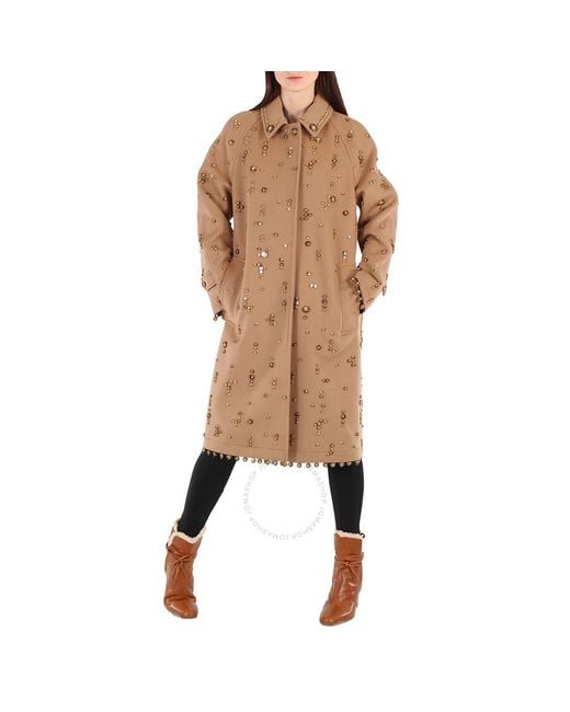 Burberry Natural Wool Cashmere Single-breasted Embellished Car Coat