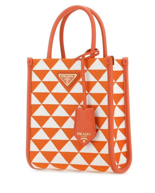 Prada Orange Embroidered Fabric Micro Symbole Handbag for men