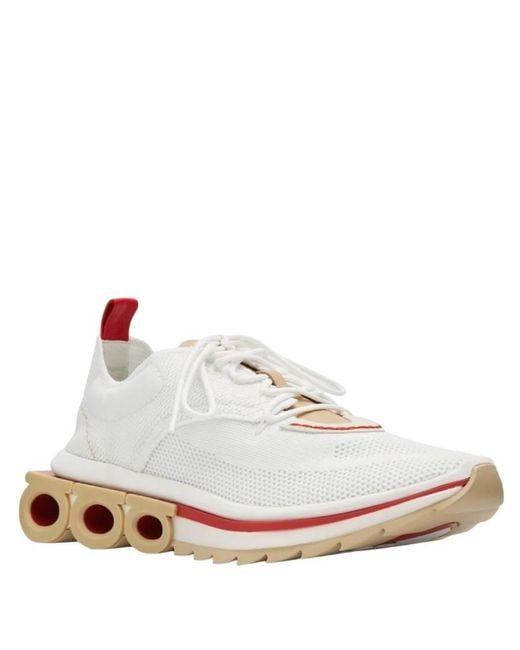 Ferragamo White Nima Knit Gancini Low-Top Sneakers for men