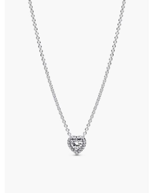 Pandora White Heart Sterling Collier With Clear Cubic Zirconia