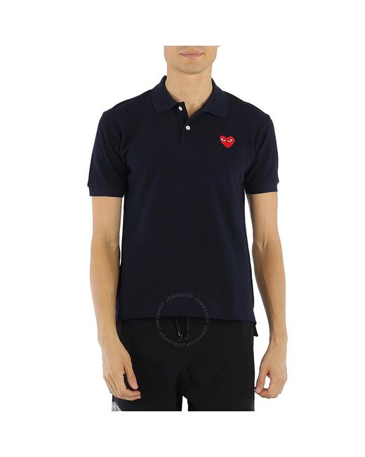Comme des Garçons Black Embroidered Red Heart Polo Shirt for men