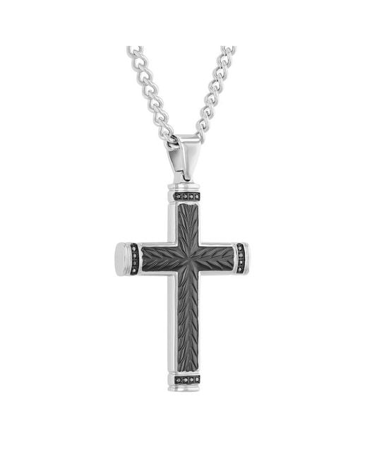Robert Alton Metallic 08 Ctw Stainless Steel And Finish Diamond Cross Pendant for men