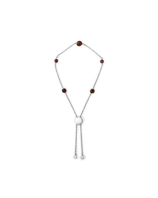 Haus of Brilliance Metallic 925 Sterling Bezel Set Garnet 5 Station Adjustable Bolo Bracelet