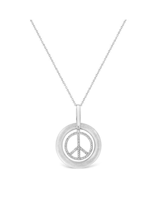 Haus of Brilliance Metallic Matte Finish .925 Sterling Silver Diamond Accent Dancing Peace Sign 18'' Pendant Necklace