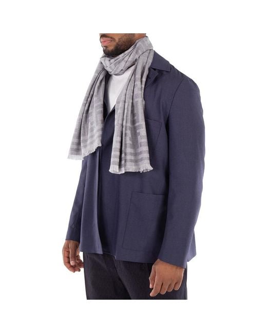 Fendi Gray Rectangular Wool Scarf for men