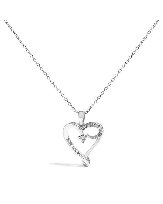 Haus of Brilliance Metallic 925 Sterling Diamond Accent "I Love You Mom" Heart Pendant Necklace