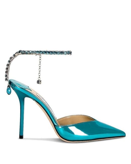Jimmy Choo Blue Saeda 100 Metallic Leather Pumps, Brand Size 39.5 Us
