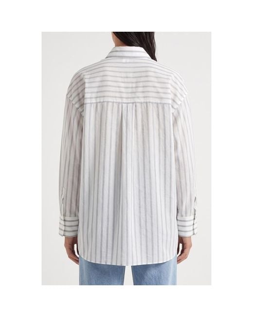 Brunello Cucinelli Gray Striped Oversized Shirt
