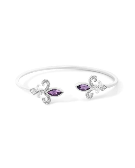 Haus of Brilliance Metallic 925 Sterling 8X4Mm Marquise Amethyst And Diamond Accent Fleur Di Lis Open Cuff Bangle (I-J Color, I1-I2 Clarity)