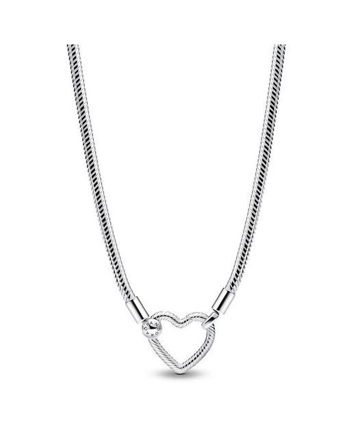 Pandora Metallic Heart Closure Snake Chain Necklace