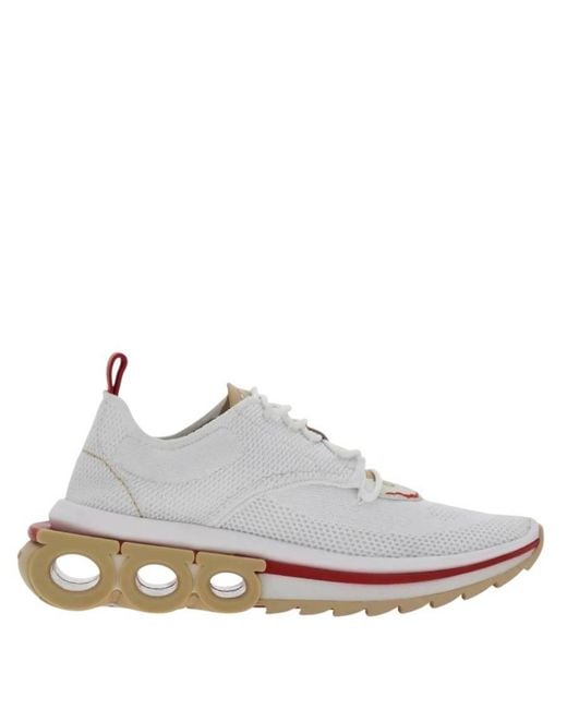 Ferragamo White Nima Knit Gancini Low-Top Sneakers for men
