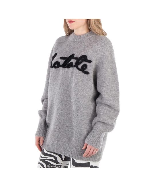 ROTATE BIRGER CHRISTENSEN Gray Oversized Knitted Logo Jumper