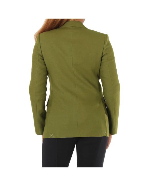 Burberry Green Wool Ramie And Silk Satin Tailored Jacket