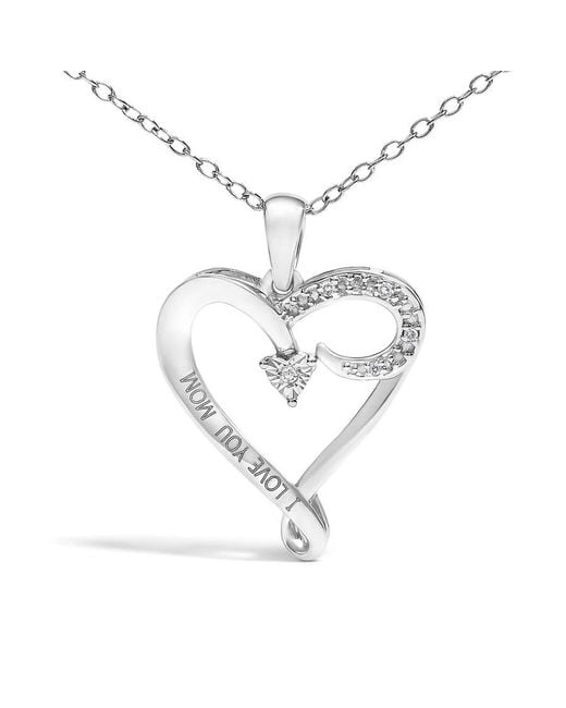 Haus of Brilliance Metallic 925 Sterling Diamond Accent "I Love You Mom" Heart Pendant Necklace