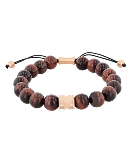 Robert Alton Brown Stainless Steel Tiger Eye Bead Bolo Bracelet for men