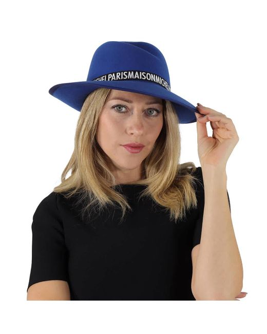 Maison Michel Blue Virginie Felt Fedora Hat