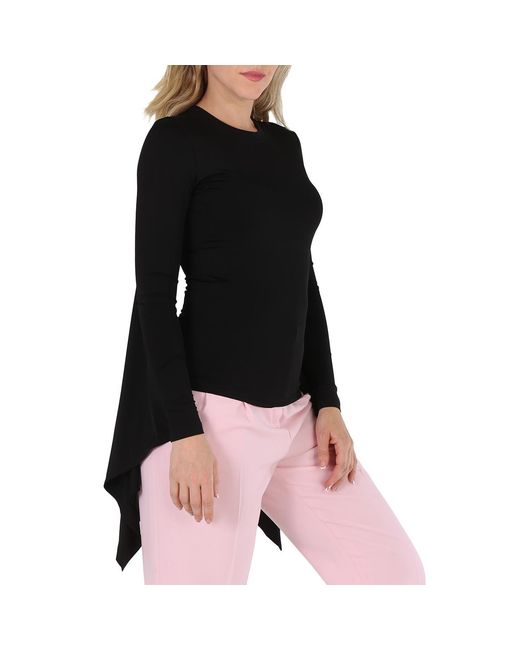 Burberry Black Ladies Crewneck Flared Sleeved Top