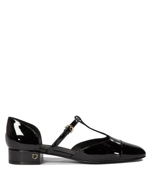 Ferragamo Black Patent Leather Linette Ballerina Sandal