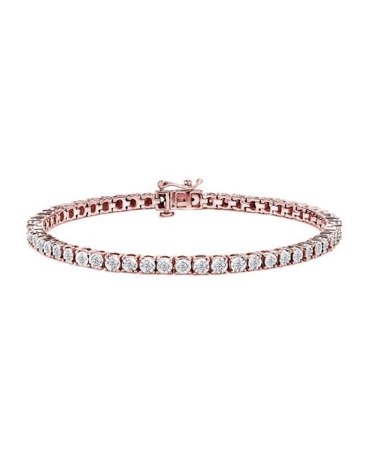 Haus of Brilliance Pink 10K Rose Plated .925 Sterling 1.0 Cttw Miracle-Set Diamond Round Faceted Bezel Tennis Bracelet (I-J Color, I3 Clarity)