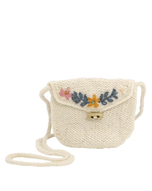 Bonton White Floral Knitted Crossbody Bag