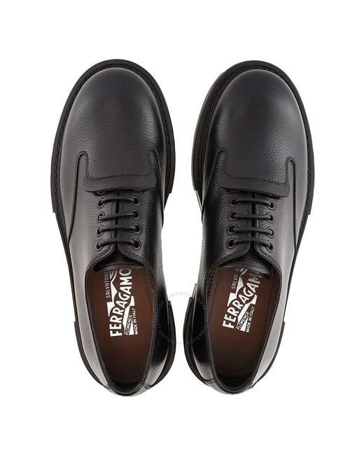 Ferragamo Black Salvatore Leather Derby Shoes for men