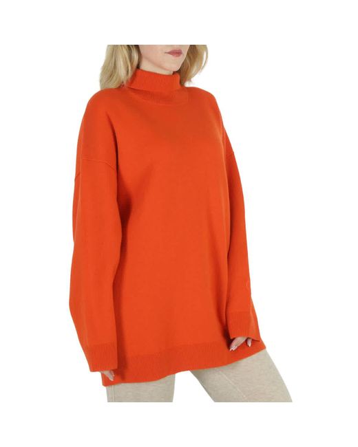 Burberry Orange Cashmere-blend Monogram Motif Furnel Neck Sweater