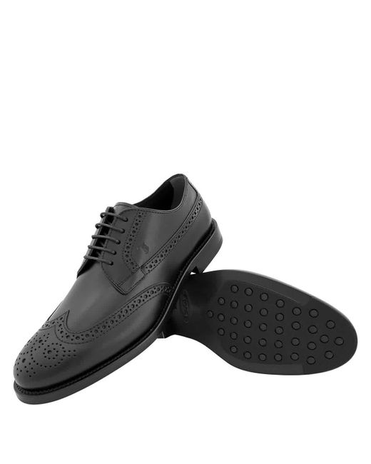 Tod's Black Perforations And Wingtip Leather Derby Shoes for men