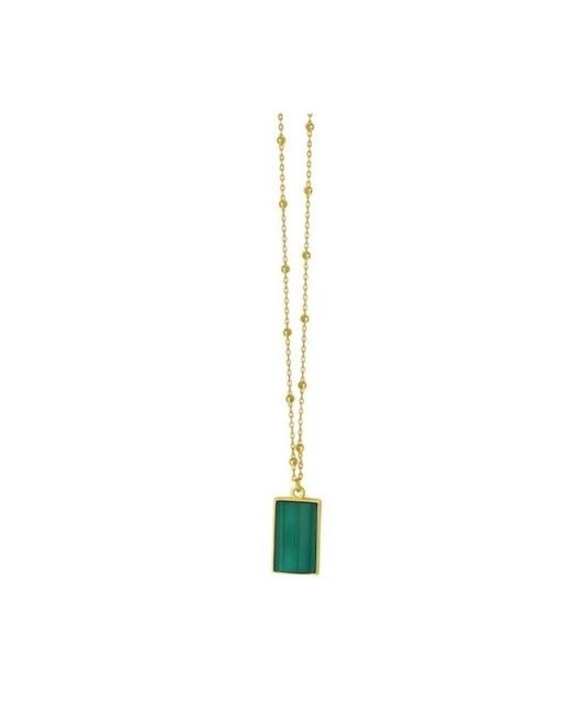 Tresorra Metallic 14K Malachite Geometric Gem Rectangle Pendant Necklace