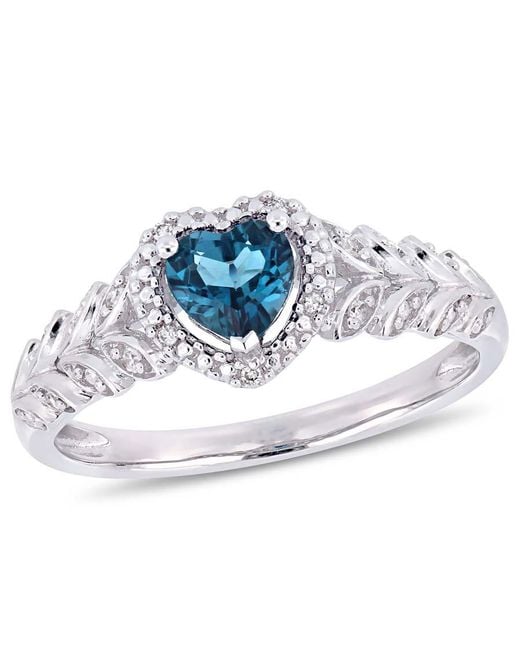 Amour Blue 1/2 Ct Tgw London- Topaz And Diamond Halo Heart Ring
