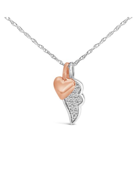 Haus of Brilliance White 14K Rose Plated Sterling 1/10 Cttw Diamond Heart & Wing Pendant Necklace