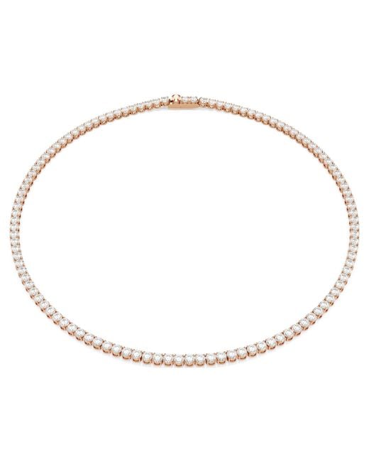 Swarovski Metallic Matrix Tennis Necklace, Round Cut, 18K Rose Finish