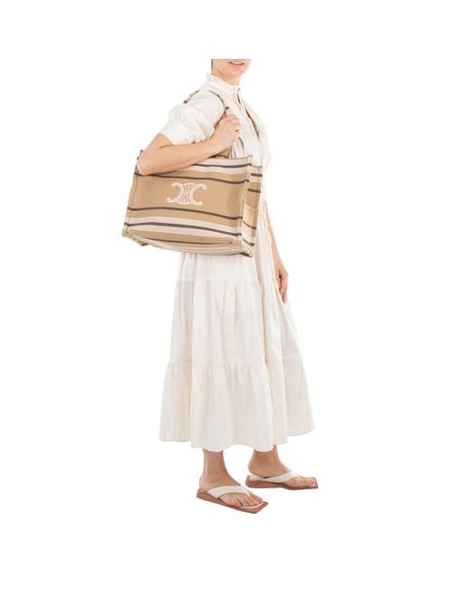 Céline Natural Large Cabas Striped Tote Bag