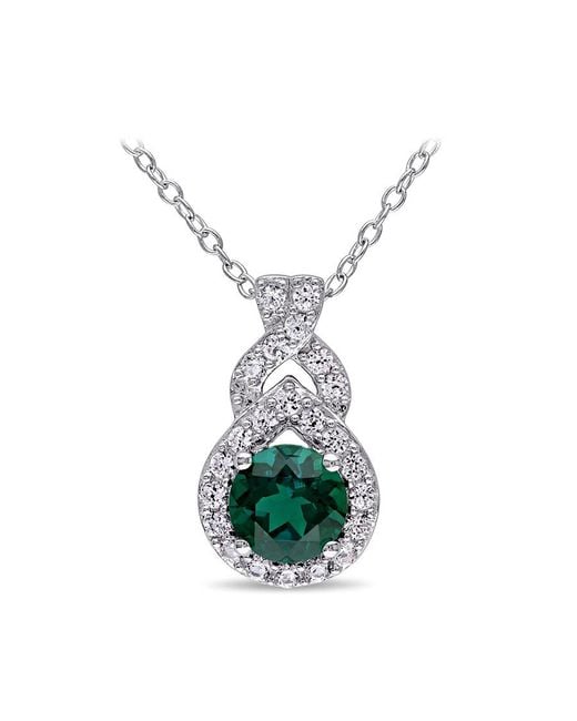 Amour Green Created Sapphire And Created Emerald Teardrop Halo Pendant With Chain