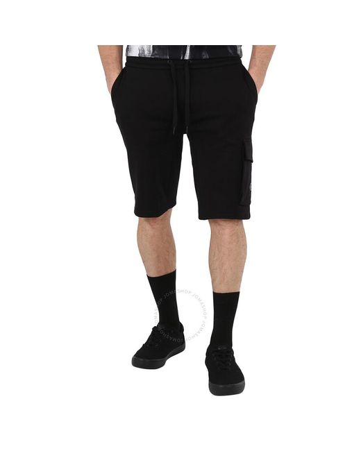 Calvin Klein Black Cotton Terry Monogram Badge Sweat Shorts for men