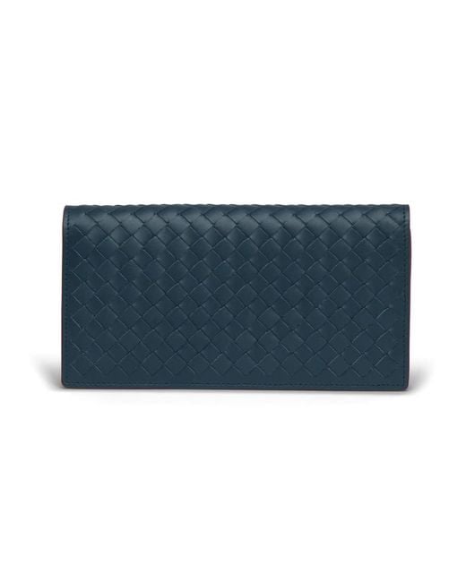 Bottega Veneta Blue Intrecciato Long Leather Wallet for men