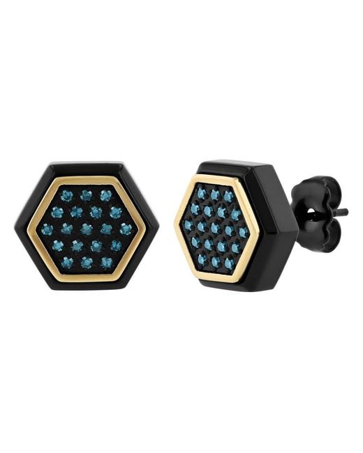 Robert Alton Black 1 /5Ctw Diamond Stainless Steel With & Finish Hexagon Stud Earrings for men