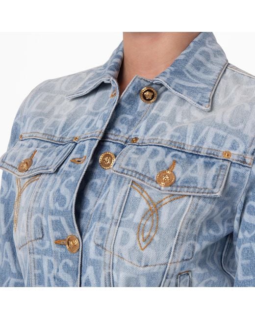 Versace Blue Denim Long-Sleeve Cropped Jacket, Brand Size 36 Us