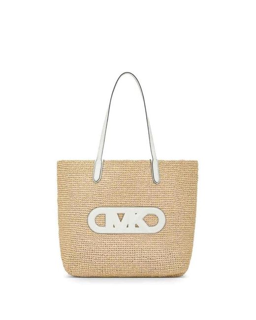 Michael Kors Natural Eliza Extra-Large Empire Logo Straw Tote Bag
