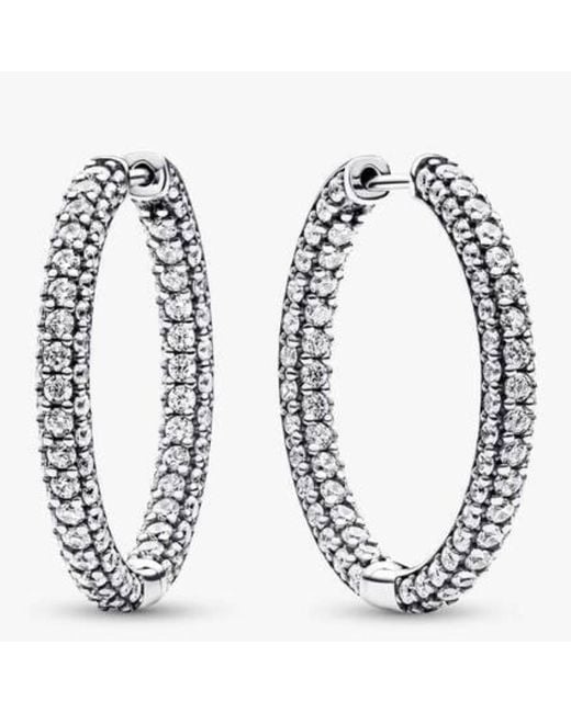 Pandora Metallic Sterling Timeless Pave Single-Row Hoop Earrings