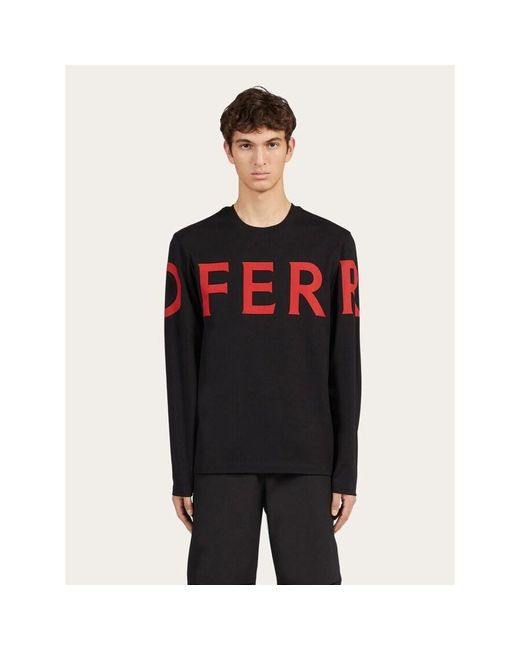 Ferragamo Black Cotton Logo Sweater for men