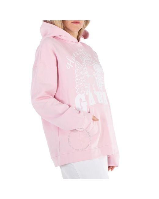 Ganni Pink Nosegay Isoli Animals Print Oversized Hoodie